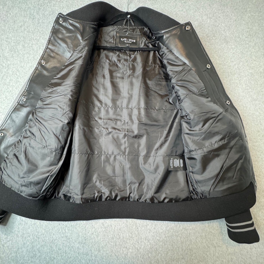 Slate & Stone Jacket Mens Small Varsity Faux Leather City Collection Bomber NEW - Picture 3 of 10